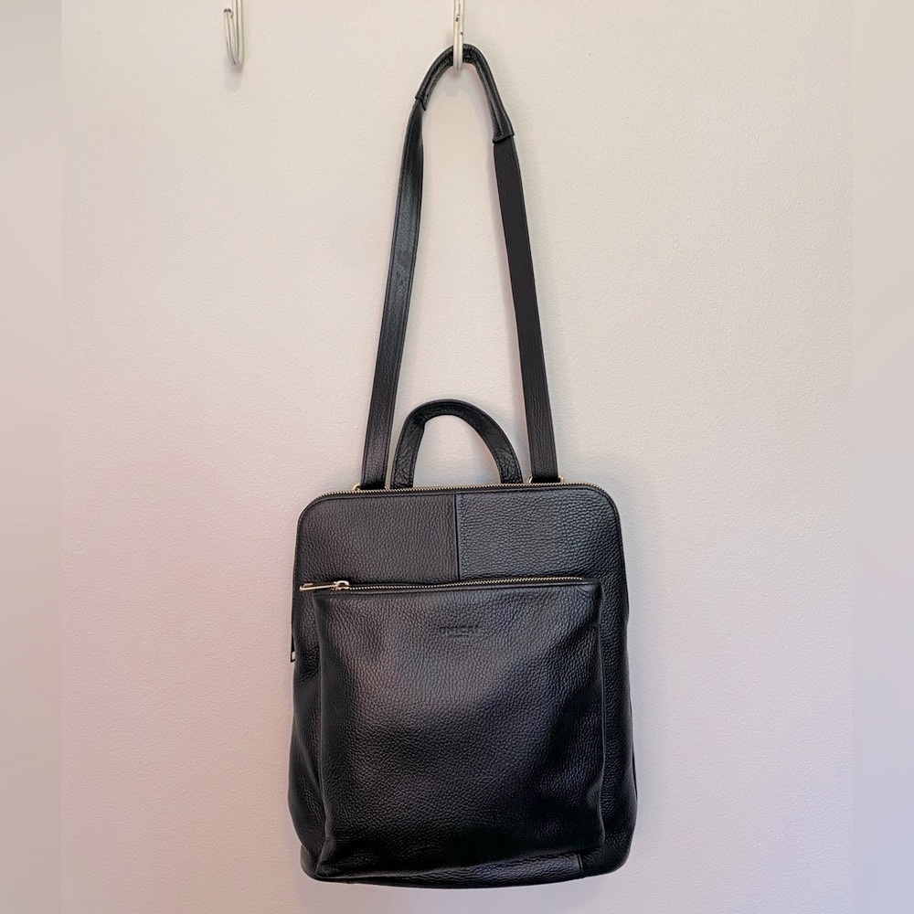 UNICA Firenze Convertible Black Leather Backpack Crossbody Bag